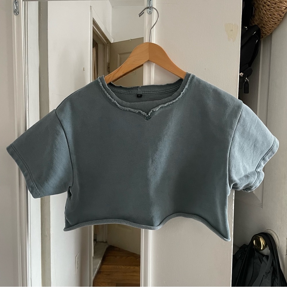 ESNTLS Teal Blue Cropped Sweater Top